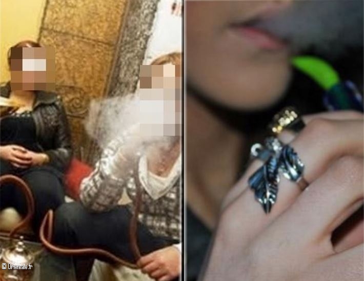 Des Marocaines fument le narghilé dans un bar à chicha Des Marocaines fument le narghilé dans un bar à chicha